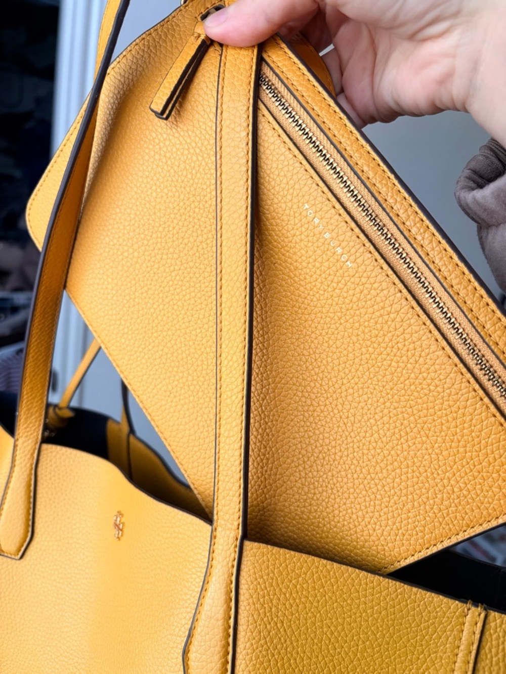 Tory Burch Large Blake Tote - Yellow/Navy - Picture 5 of 8